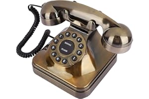Sorandy Téléphone Antique - Téléphone Fixe Filaire Téléphone de Bureau Téléphone Vintage Rétro Telephone Filaire Grosses Touches pour Maison Bureau Hôtel Salon Décoration - Bronze