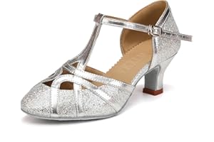 YKXLM Zapatos de Baile Mujer Cerrados Lentejuelas Salsa y Bachata Tango Zapatos Baile de Salón Flamenco Tacon Bajo 5cm