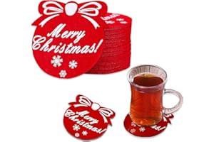 KOBOKO 12er Weihnachten Filzuntersetzer,untersetzer Filz in Rot, Schnceeflocken-Untersetzer,für Getränke, Bar, Tassen, Glas - Tischuntersetzer für Tisch und Deko - Weihnachten (Rot)