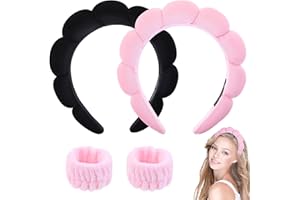 BREMOROU 3 Stück Stirnband Handgelenk Waschband Set, Headband Skincare Haarreifen Damen Gesicht Waschen Schwamm Frottee Stoff Stirnband Puffy Fashion Haarband Gepolsterte Haarreifen Für Hautpflege Make-Up
