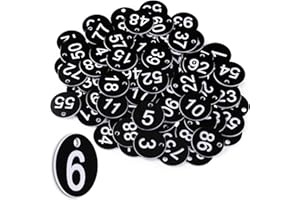 Tenare 100 Stück Schwarze Runde Nummernschilder 1-100 Nummerierte Anhänger ID Nummernschilder aus Kunststoff Kleine Wasserdichte Zahlenmarken mit Loch für Garderobe Hotel, ohne Schlüsselringe