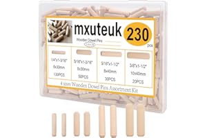 mxuteuk 230Stück Holzdübel 6mm 8mm 10mm, geriffelte Holzdübel Stäbe für Handwerk, Möbel, DIY Handbuch