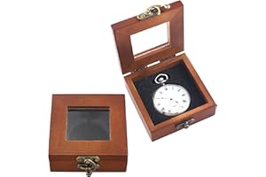 Tiong Vintage Wooden Pocket Watch Box with Clear Acrylic Lid Luxury Storage Pocket Watches Protector Display Storage Gift Box
