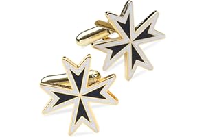 THE MASONIC COLLECTION Freemasons Black White Gold plated Maltese Cross Knights of Malta Knight Hospitaller Cufflinks - A Gift Accessory for Men