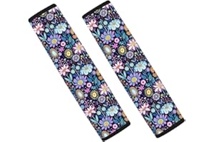 Wanyint Hippie Flower Lotus Blue Car Seat Belt Pads Soft Car Safety Seat Belt Strap Shoulder Pad for Women Men Breathable Soft Auto Safety Padding Cover, 2 Pieces
