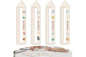 SMDBZDA Reading Aid Bookmarks Children 1 Class, Pack of 4 Personalised Ruler for School Enrolment, 19 cm Bookmark Wooden Ruler, Reading Aid and Ruler, Gifts for Girls and Boys for Back to School