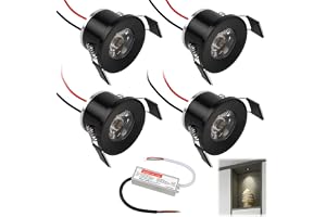 Inbyggda LED-spotlights 12 V 2 W minispotlights varmvit, takspotlights IP65 vattentät Ø 25–28 mm, LED infällda lampor för badrum trappor och sovrum med 230 V transformator – set om 4 (svart, varmvit