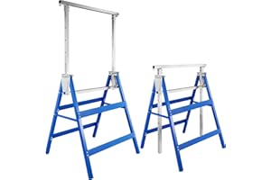 tectake® Teleskop Gerüstböcke, Klappbock, Arbeitsbock 2er Set, Böcke klappbar, Arbeitsböcke höhenverstellbar von 79,5-130 cm, Belastbarkeit pro Gerüstbock 220 kg, Unterstellböcke, Stützböcke - blau