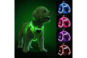 PcEoTllar Light Up Dog Harness, LED Dog Harness with 3 Glowing Modes, Reflective, Green, Medium