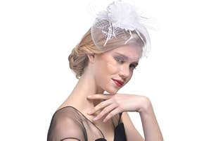 TINAYAUE Femme Chapeau Bibi Mariage Elégante Voilette Mariée Coiffure Vintage en Maille Mini Voile de Mariage Béret à Pince avec Plume Pince à Cheveux Décoré Acccesoires pour Déguisment Soirée Fête