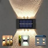 Jouis G&uuml;neş Enerjili Dış Mekan Duvar Lambası - 6 LED &Ccedil;ift Y&ouml;nl&uuml; Bah&ccedil;e Aydınlatması, G&uuml;neş Panelli Su Ge&ccedil;irmez Dekoratif Aplik