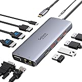 Hub USB C Docking Station USB C Dual HDMI et VGA, PD 100W, 3*USB3.1 et 2*USB2.0, Ethernet RJ45, Port Audio, Dock USB C 11 en 