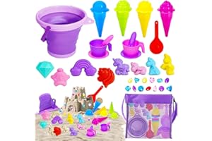 GW Box Purple Collapsible Beach Bucket Set,Collapsible Sand Bucket and Shovels Set,Shovel Tool Kits Storage Mesh Bag for Party Camping Gear Travelling Fishing Water Pail