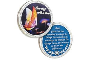 ATSKNSK Butterfly Sobriety Coin - One Day At A Time NA AA Coin, Sliver Recovery Coin with Serenity Prayer, Clean Living Sobriety Gifts for Women & Men
