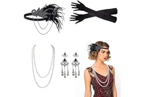 VIKSAUN 5 Pcs 1920s Accessoires, Femme Gatsby Accessoires, Accesoire Annee 20, 1920 Charleston Femme Costume, 20s Flapper Headpiece Charleston Déguisements Accessoires Bandeau en Plumes