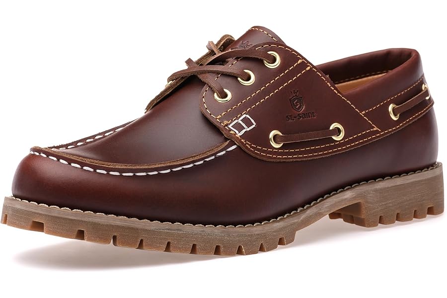 SL-Saint Handmade Men's Classic Boat&Deck Shoes Moc Toe Lace Up Full Grain Leather Comfortable Fashion Casual