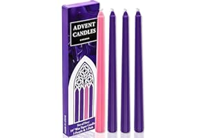 NEMMXUB Candele dell'Avvento,Candele per candelabro,Candele Coniche,Ø 2 x 24 cm,Calendario dell'Avvento,Candele natalizie, 4 pezzi, 3 viola 1 polvere