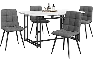 HAUSPROFI Esstisch Set mit 4 Stühlen, Rechteckig Küche Esstisch Sitzgruppe, Modern Design Holzmöbel Esszimmergruppe für Wohnzimmer Küche Büro (Grau + Schwarz, Leinen, 140x80x74cm)
