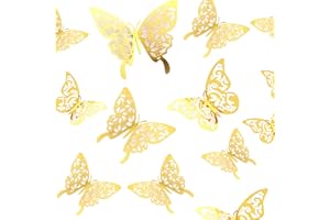 Tianorcan 24 Pieces 3D Butterflies Decorative Stickers Decoration Wall Sticker Removable Wall Sticker Home Decoration Wall Decoration (Gold)