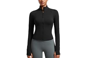 CRZ YOGA Butterluxe Femme Veste de Sport Courte Fermeture Éclair Intégrale Manches Longues avec Trous de Pouce