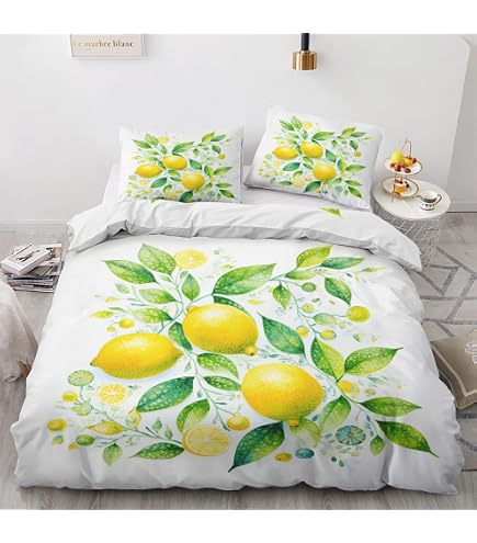 Bettwäsche-Set Zitronen 135x200 Cm – 2-teilig, Mikrofaser, Mit Reißverschluss, Gelb