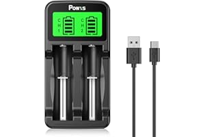 POWXS 18650 battery charger LCD Universal Intelligent USB Lithium Battery Charger AA AAA, Charger for Li-ion/Ni-MH/Ni-CD 18650 18350 17500 18490 17670 16340(RCR123) Rechargeable Batteries