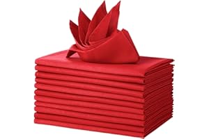 LEEWEITAS Lot de 12 Serviettes de Table en Tissu, 100% Coton 46x46cm Lavables et réutilisables, Serviettes de Table en Tissu Doux pour Les fêtes, Les Mariages (46x46cm, Rouge)