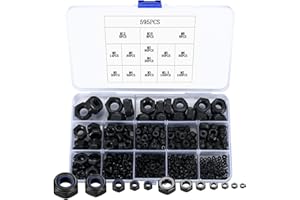 ZHUJIEHIGH Zestaw 595 nakrętek sześciokątnych, nakrętki samoblokujące ze stali węglowej, nylonowe nakrętki zabezpieczające, nakrętki zabezpieczające, nakrętka sześciokątna, zestaw nakrętek M2, M2,5, M3, M4, M5