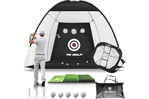 TS GOLF Practice Net with Mat & Chipping Target – 3x2.1m Golf Driving Nets for Garden & Indoor Use – Complete Set with Tri-Turf Mat, 5 Balls, 3 Tees & Carry Bag for Golf Practice, chipping game