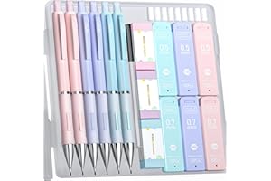 Four Candies Juego de portaminas pastel con estuche, 6 lápices de 0,5 y 0,7 mm, con 360 HB, 3 gomas de borrar, bonitos portaminas para niños, para dibujar, escribir bocetos