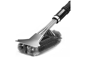 VDISRR VDISSR Brosse Barbecue, 3 en 1 Brosse de Nettoyage pour Barbecue avec Racloir, Long Manche Poils Acier Inoxydable 43cm Sécurité Anti-brûlure pour Grillade Pique-Nique