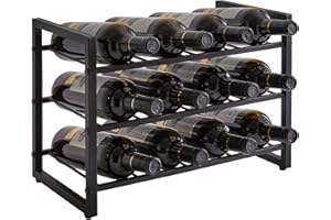 IBUYKE Stojak na wino, półka do przechowywania wina, uchwyty na butelki alkoholu, 3 poziomy na 12 butelek, wkładki do szafki, blatu, spiżarni, baru, mała przestrzeń, stalowy organizer na butelki na