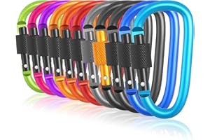 AOROPS Mosquetón con Cierre De Rosca, 11 Unidades Llaveros Mosquetón En Forma De D, De Aluminio Multifuncional para Camping Senderismo O Viajes (11 Colores)