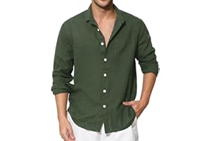 Enlision Chemise en Lin Homme Manches Longues Été Coton Chemises Henley Shirt de Couleur Unie Leger Respirant Casual de Plage S-4XL