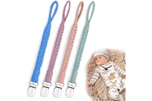 FAMIDIQGO 4 Stück Schnullerkette Baby for Junge, BPA-FREI Schnuller Halter Leinen Set, Passt Alle Schnuller Baby Zahnen Spielzeug, Baby Dusche (Für Kinder)