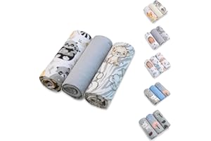 BABYSAFE Baby Safe - Paquete de 3 toallas de bebé de 80 x 70 cm, 100 % franela de algodón orgánico con certificado OEKO-TEX Muselina de bebé de algodón, ideales como babero, muselina de bambú | Panda