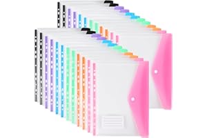 OFFICESWIFT Carteras de plástico A4 con bolsillos perforados, carpetas expandibles de 11 agujeros para bolsa de documentos de 2/3/4 anillos con botón a presión y etiqueta, hojas sueltas transparentes para oficina