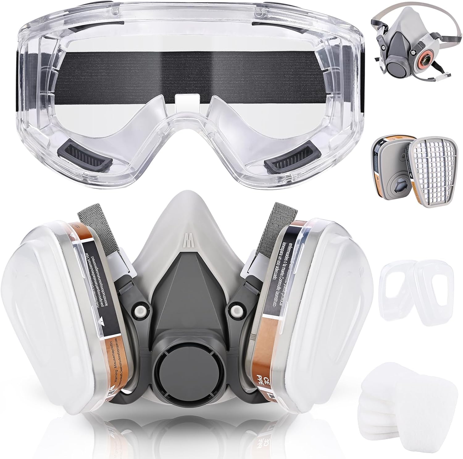 Faburo Respirador Mascarilla Pintura | Mascara de Proteccion Reutilizable para Proteger del Polvo, el Gas, la Pintura, los Vapores Orgánicos y Bricolaje y Herramientas, Gafas y Filtro de Carbon Activo
