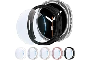 SOLOLUP 5+5Pack Hard PC Screen Protector+Cases for Samsung Galaxy Watch 8 Case 44mm,Full Protection Anti-scratched Bumper Cover with HD Clear Tempered Glass Screen Protector for Samsung Watch 8 44mm(ONLY)