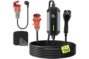 ITEFDTUTNE Typ 2 Ladekabel 11kW mit CEE-Stecker, [7M | 6-16A | 3-Phasig] mit Einstellbarer Ladeleistung, Mobile Wallbox/Ladestation & EV-Ladegerät für Model 3/Y/S/X, E-3008/E-308, ID.3/ID.4/e-Golf/andere EV