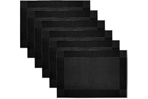 Terafeels Placemats Sets 6 Non-Slip Washable Waterproof Black Table Mats Heat Insulation PVC Leather Place Mats Home Kitchen Restaurant And Hotel 45x30cm (Black09), 3209