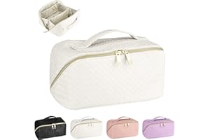 TOWWOO Bolsa de Cosméticos Impermeable Bolsa de Maquillaje Bolso de Tocador de Viaje PU Cosméticos Bolso Neceser Maquillaje Cuero Bolsa de Aseo para Viajes,Baño Y Almacenamiento (E4-Blanco)