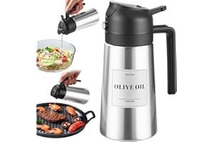 PARACITY Oil Dispenser Bottle with Stainless Steel Shell & Ceramic Sprayed Interior, 2 in 1 Olive Oil Sprayer and Dispenser, Oil Spray Bottle for Cooking, Kitchen, BBQ, Air Fryer, Salad, Baking(Black)