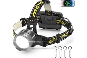 MoKo Stirnlampe LED Wiederaufladbar, Superhell 100000 Lumen & 10200 mAh Grosse Kapazität AKKU, 8 Lichtmodi, IP68 Wasserdicht 90° Verstellbar Kopflampe Stirnlampe für Outdoor Camping Angeln, Schwarz