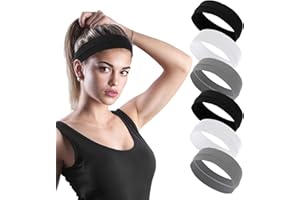 Lusofie 6Pcs Workout Headbands for Women Non Slip Sweatbands Elastic Sweat Hair Bands Sports Headbands Thin Headbands for Yoga, Golf, Gym, Camping, Running, Tennis (Black, Gray, White)