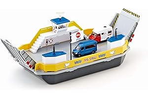 siku 1750 - Ferry, Métal/Plastique, Jaune/Gris, inclus 2 Voitures-jouets, Rampe mobile