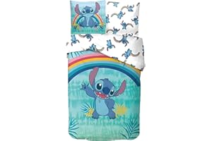 ARLIS Stitch Parure da letto per bambini, copripiumino reversibile 140 x 200 cm, federa 63 x 63 cm, 100% cotone (set di biancheria da letto Stitch, 140 x 200 cm)