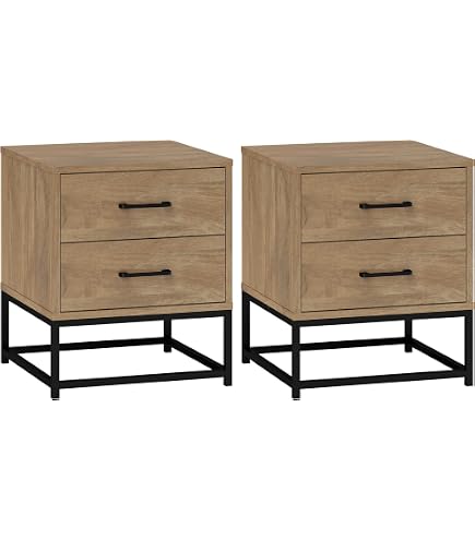 Comodino LIFEZEAL A 2 Livelli Con Cassetto E Ripiano, Design Industriale, 45x40x49 Cm, In MDF E Ferro, Marrone