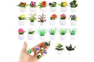 Amaxiu Juego de 20 Mini Macetas para Casa de Muñecas, Plantas Artificiales, Modelo 1:12, Bonsái en Miniatura para Decoración de Jardín