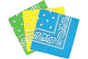 By Neki Paisley Bandanas Headband Scarf Pack Of 3 Mixed Colours Cotton Paisley Print, Fashion Hair Accessory, Sports, Multifunctional, UK Seller FREE UK Postage (Light Green, Yellow, Sky Blue)